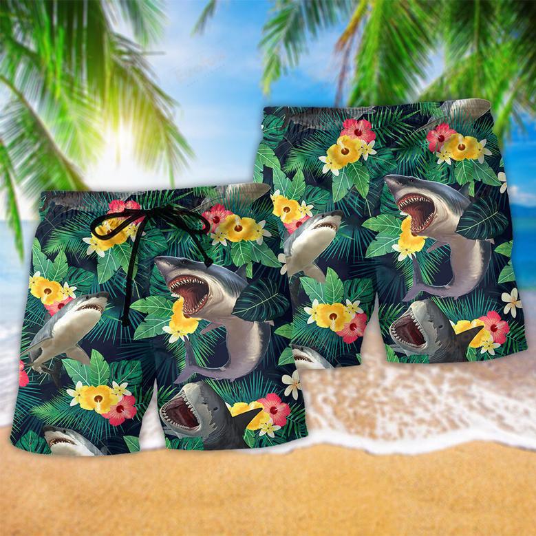 Shark Tropical Leaf Summer Vibes Beach Short