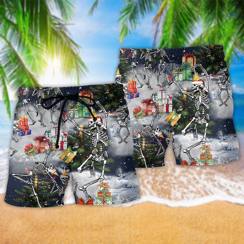 Skull Dancing With Christmas Black Style Beach Short