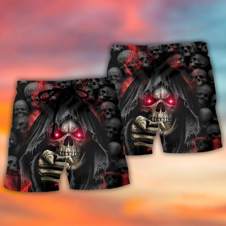 Skull Dark Red Smoke Lighting Beach Short