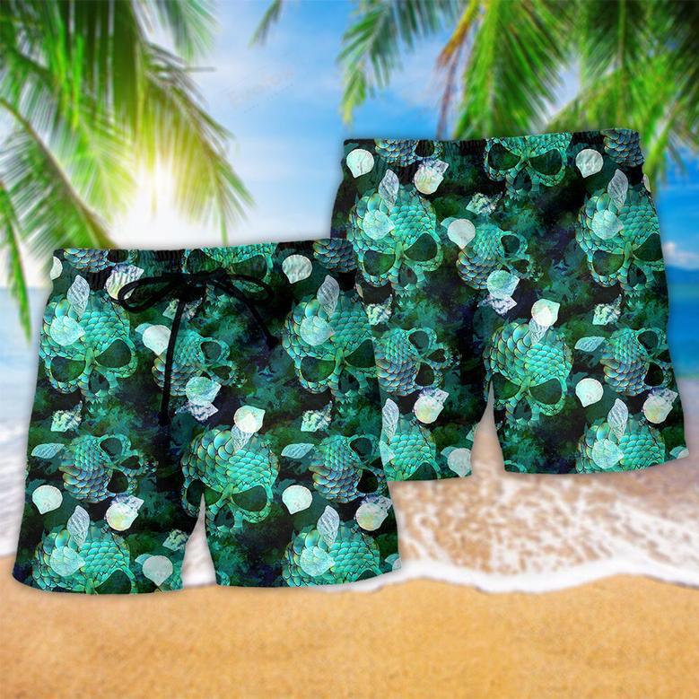 Skull Fish Green Style Beach Short