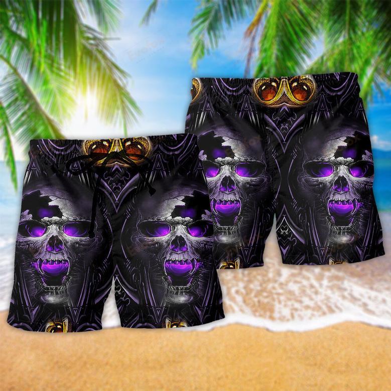 Skull Hello Darkness Smile Purple Beach Short