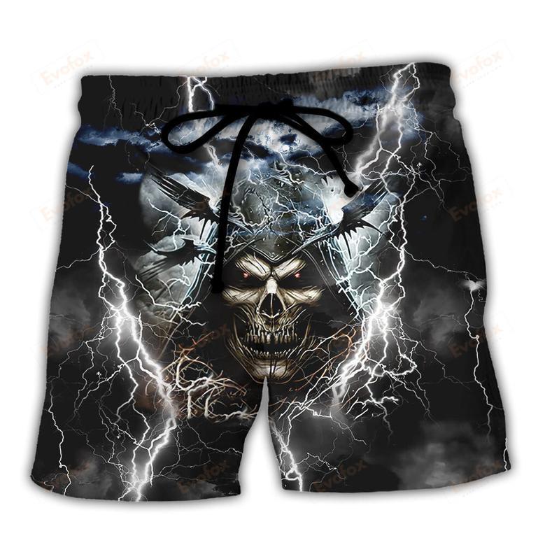 Skull I Can't Go To Hell The Devil Still Has A Restraining Order Against Me Beach Short