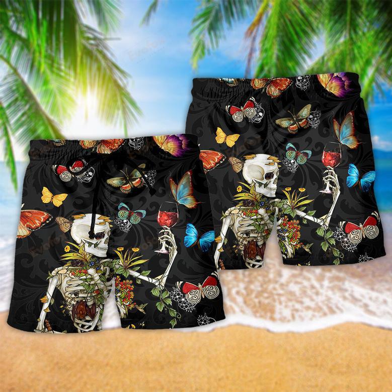 Skull Love Butterfly Overnight Floral Beach Short