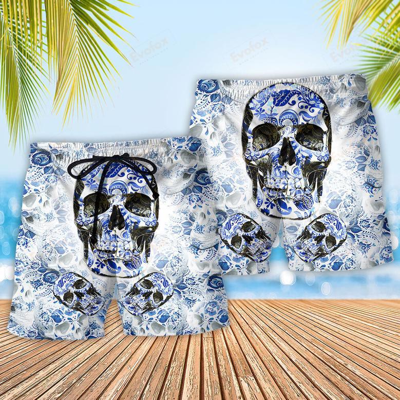 Skull Love Life Blue Pattern Beach Short