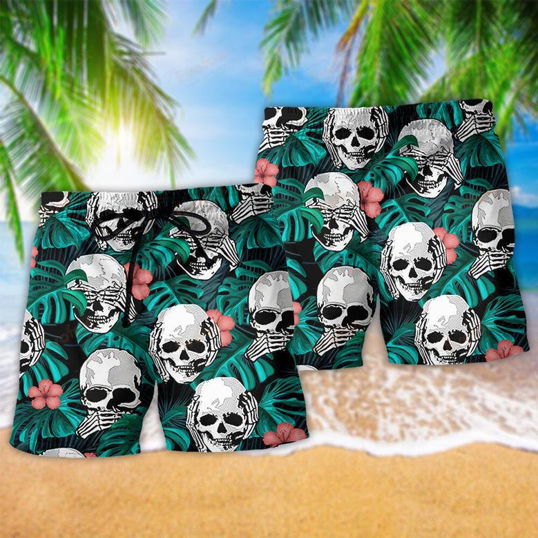 Skull Love Life Tropical Floral Beach Short