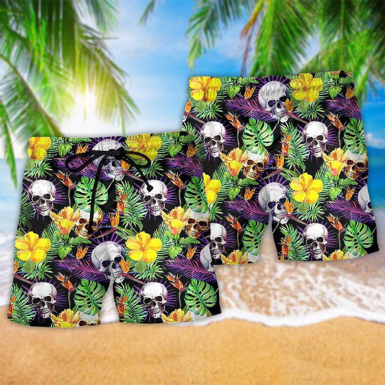 Skull Love Life Yellow Flower Beach Short