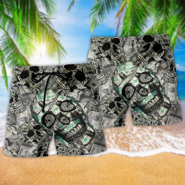 Skull Love Money Dark Style Beach Short