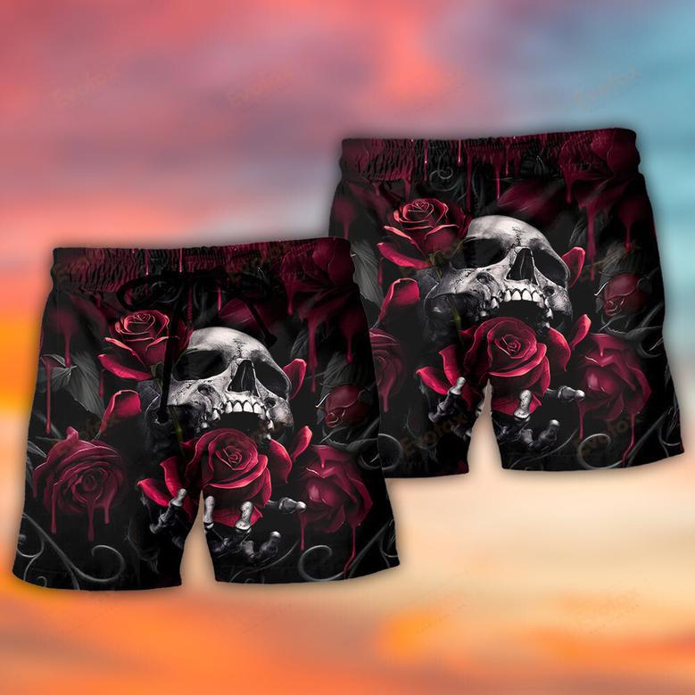 Skull Rose Blood Dark Screaming Beach Short