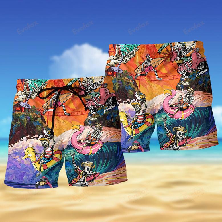 Skull Style On the Colorful Wave Beach Short