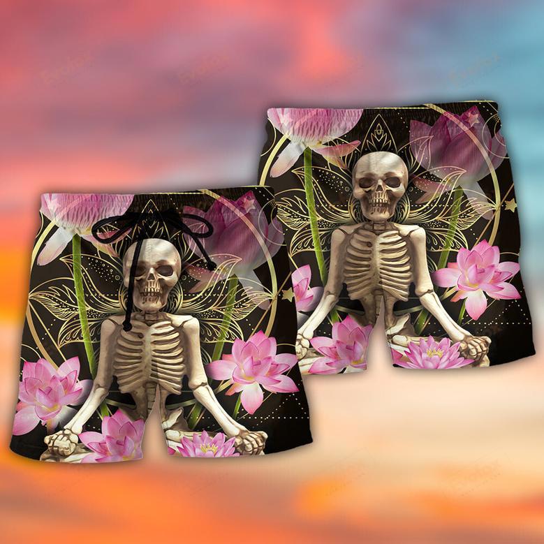 Skull Yoga Lighting Lotus Flower Beach Short