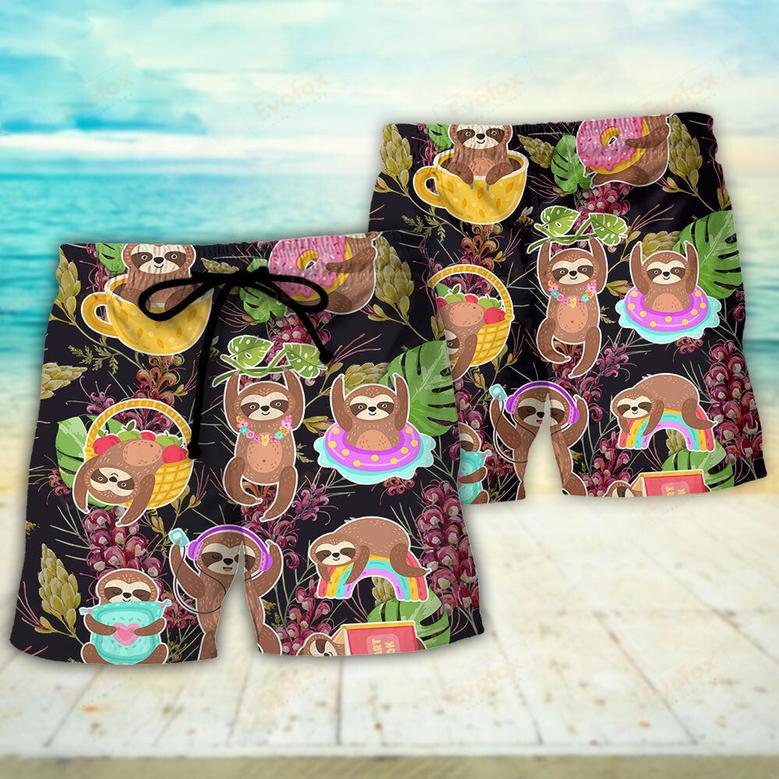 Sloth Cute Funny Tropical Vibe Funny Art Beach Short