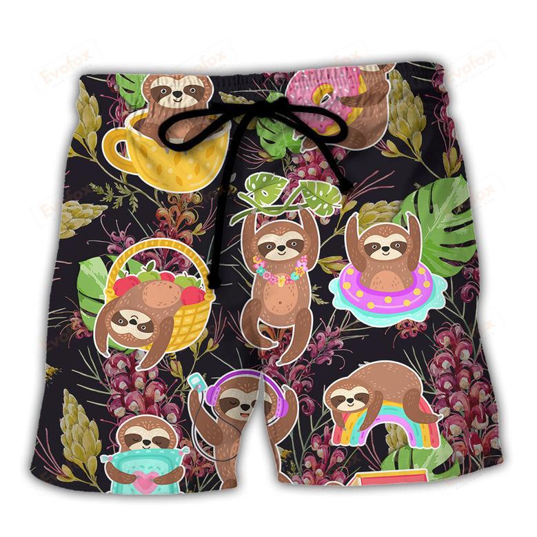 Sloth Cute Funny Tropical Vibe Funny Art Beach Short