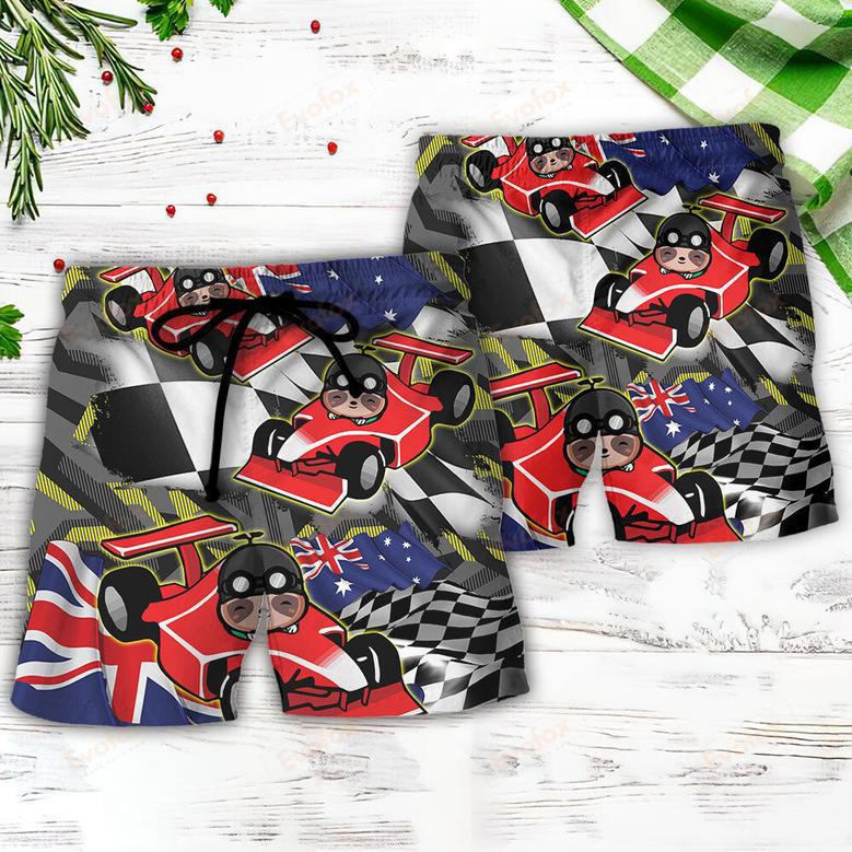 Sloth Racing Formula One Car Racing Art Australian Vibe Beach Short