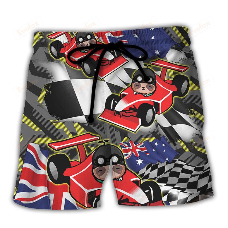 Sloth Racing Formula One Car Racing Art Australian Vibe Beach Short