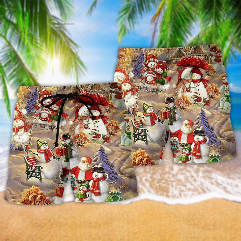 Snowman Couple Love Xmas Funny Beach Short