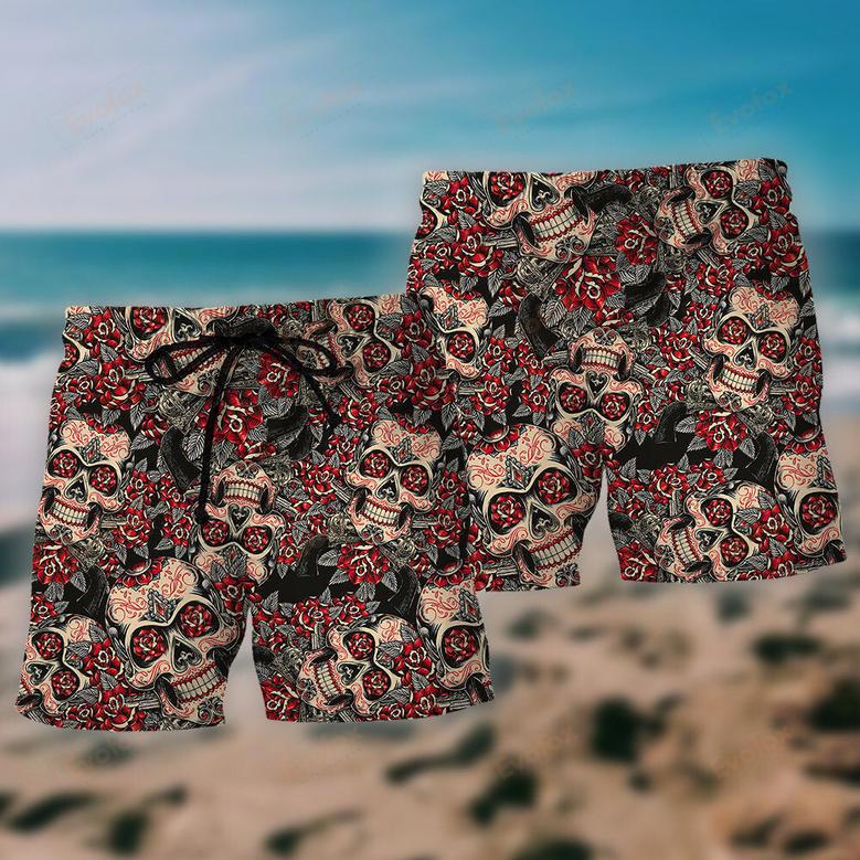 Sugar Skull Red Floral Beach Short