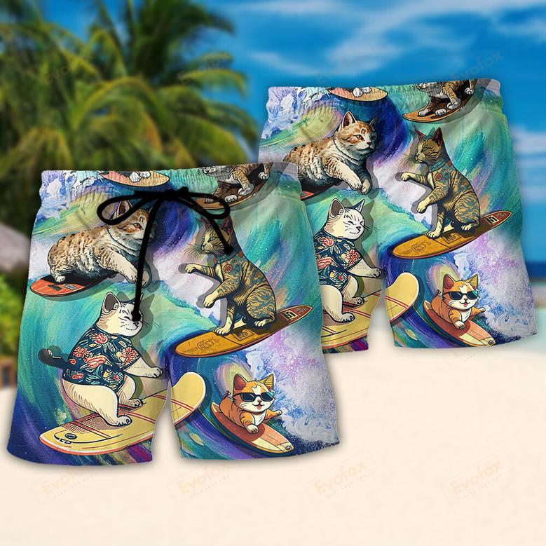 Surfing Funny Cat May The Surf Be With You Lover Surfing Beach Short