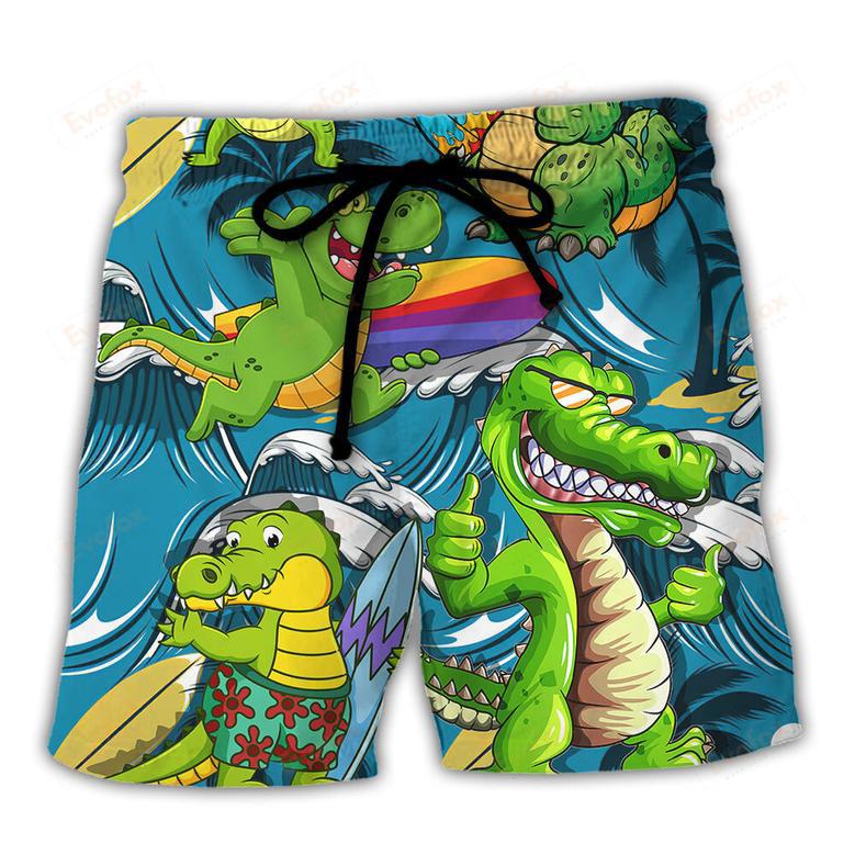 Surfing Funny Crocodile You Can't Stop The Waves But You Can Learn to Surf Lovers Surfing Beach Short