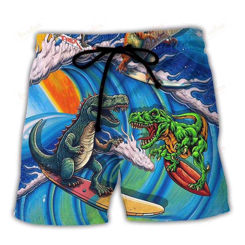 Surfing Funny Dinosaur Surfing Is Life Lovers Surfing Beach Short