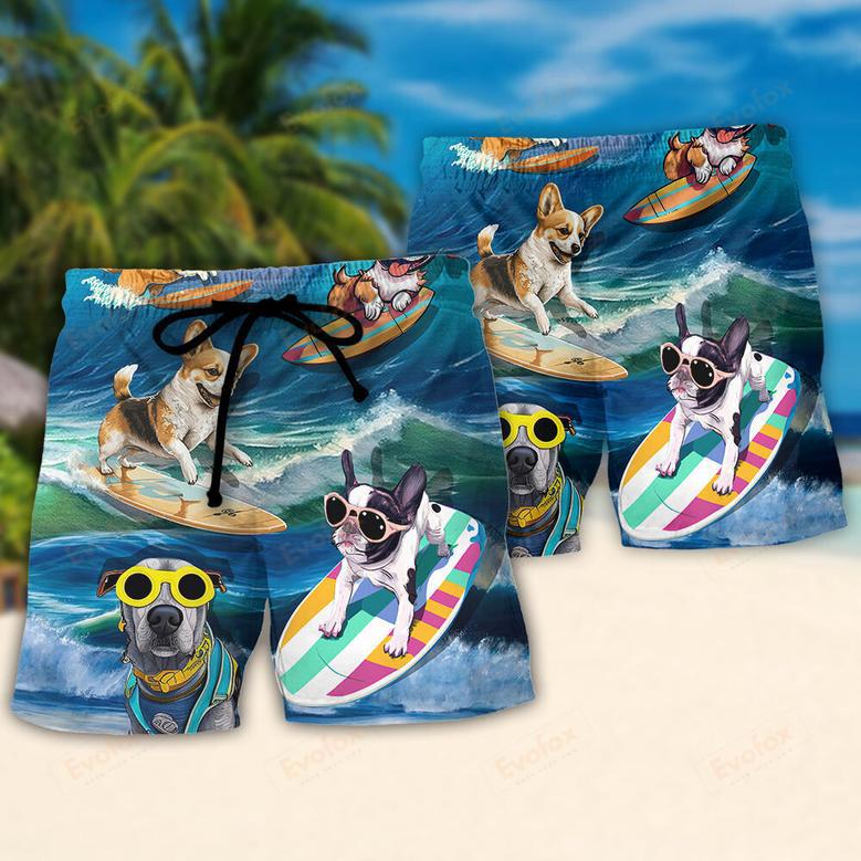 Surfing Funny Dog Surfing Gets Me Wet Surfer Beach Surfing Lovers Beach Short