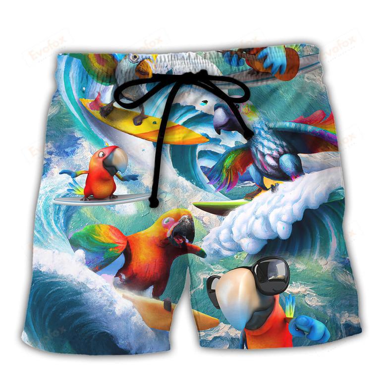 Surfing Funny Parrot Surf Up Take It Easy Lovers Surfing Beach Short