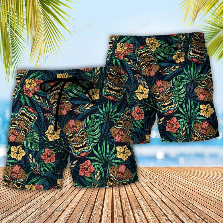 Tiki Hawaii Tropical Leaf Style Beach Short