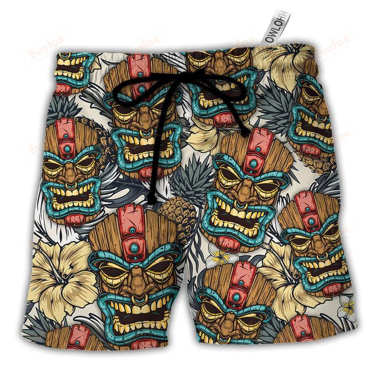 Tiki Tribal Mask With Tropical Leaves Beach Short