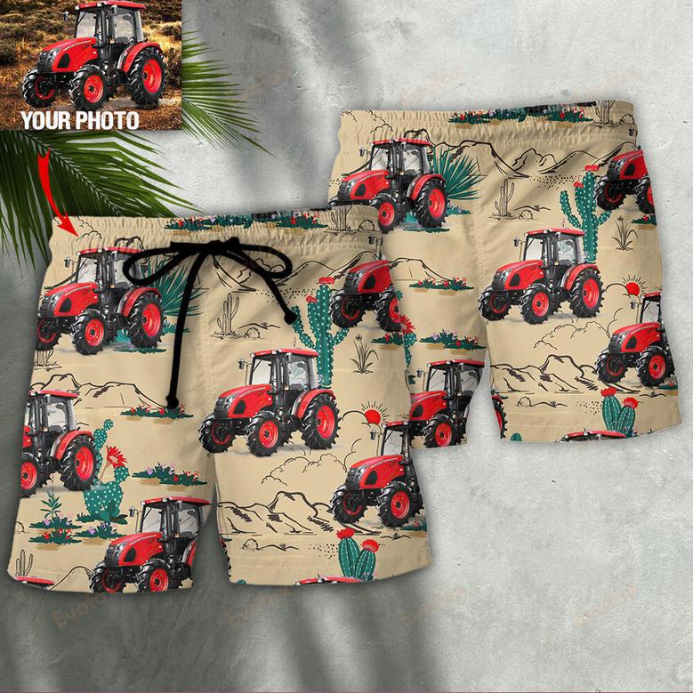 Tractor On The Desert Basic Style Custom Photo Beach Short