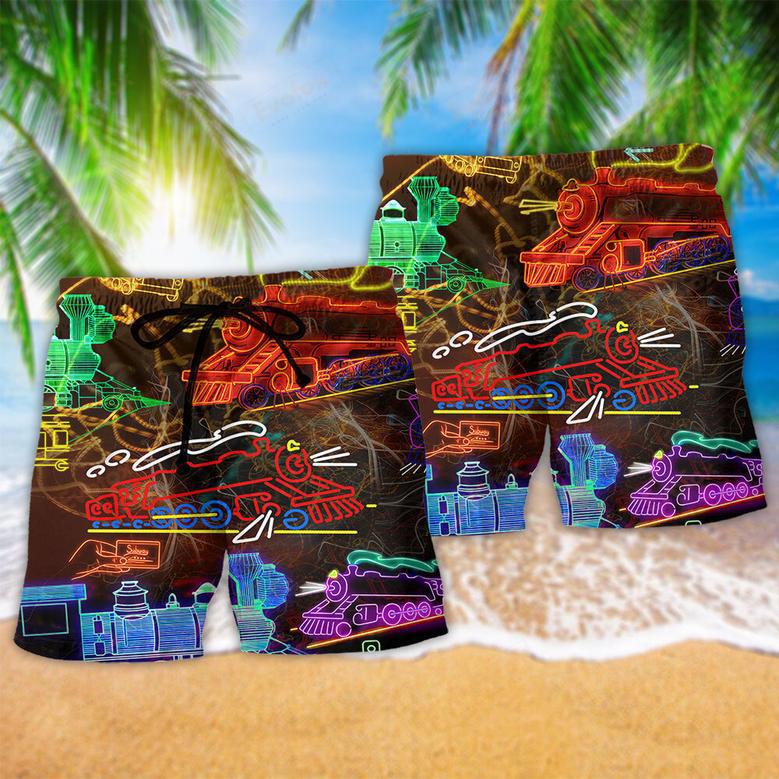 Train Life Is Better On A Train Neon Color Beach Short