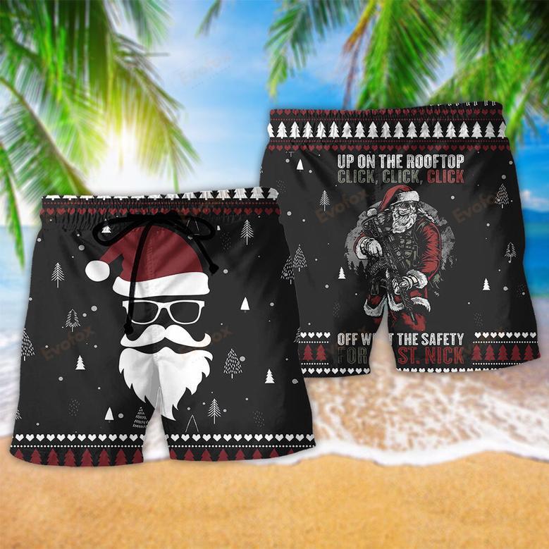 Up On The Rooftop Click Click Click Santa Claus Dark Style Beach Short