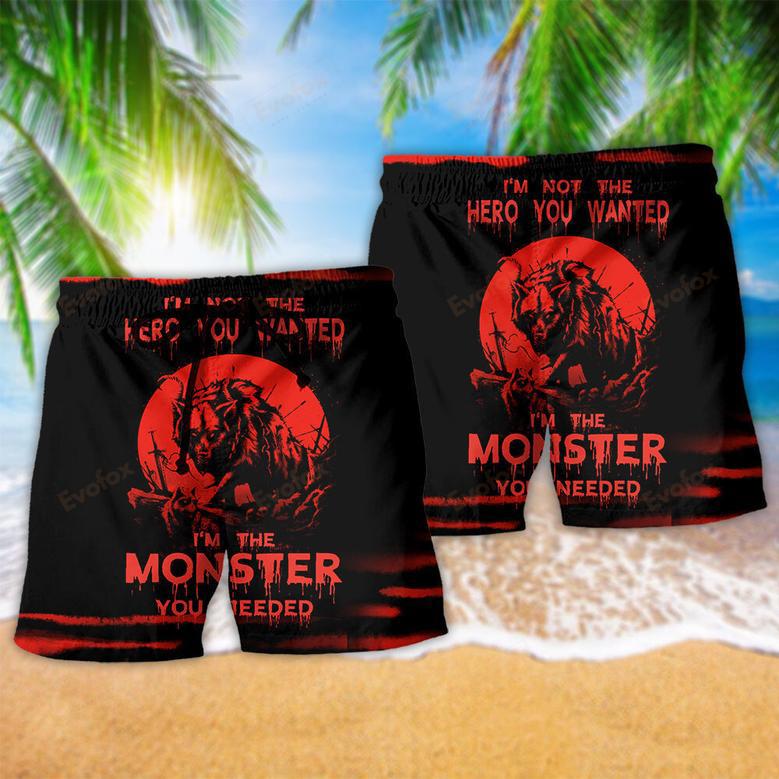 Viking Wolf Monster Red Style Beach Short