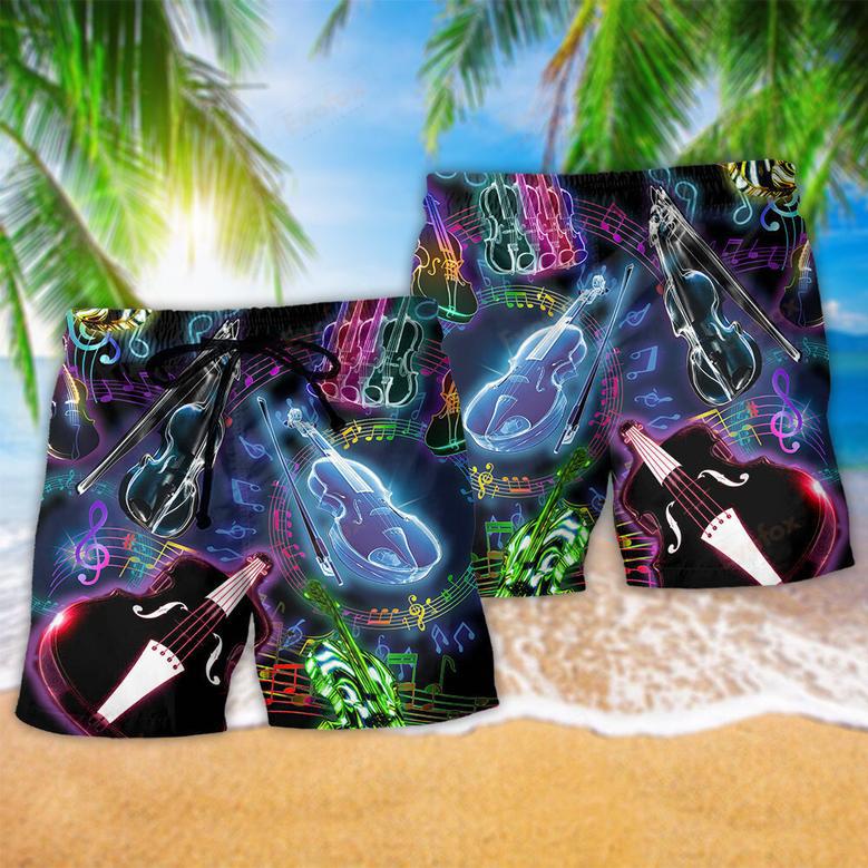 Violin Music Neon Style Beach Short