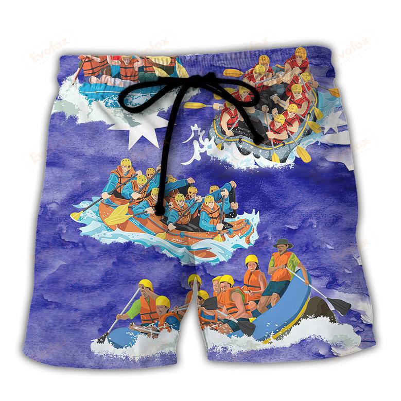 Water Rafting River Rafting Team Funny Lover Australia Flag Vintage Art Style Beach Short