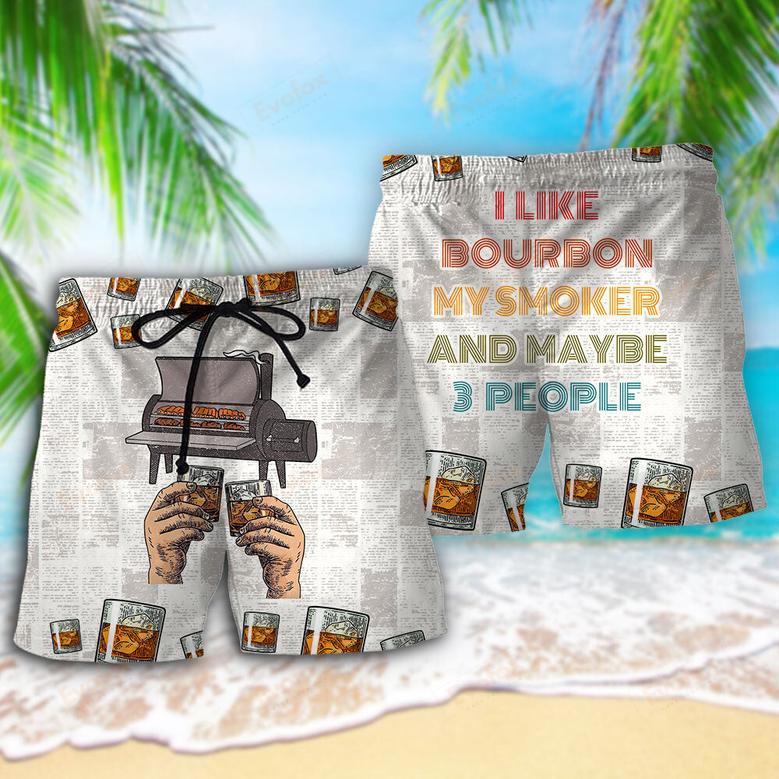 Wine Bourbon I Like Bourbon My Smoker And Maybe 3 People Beach Short