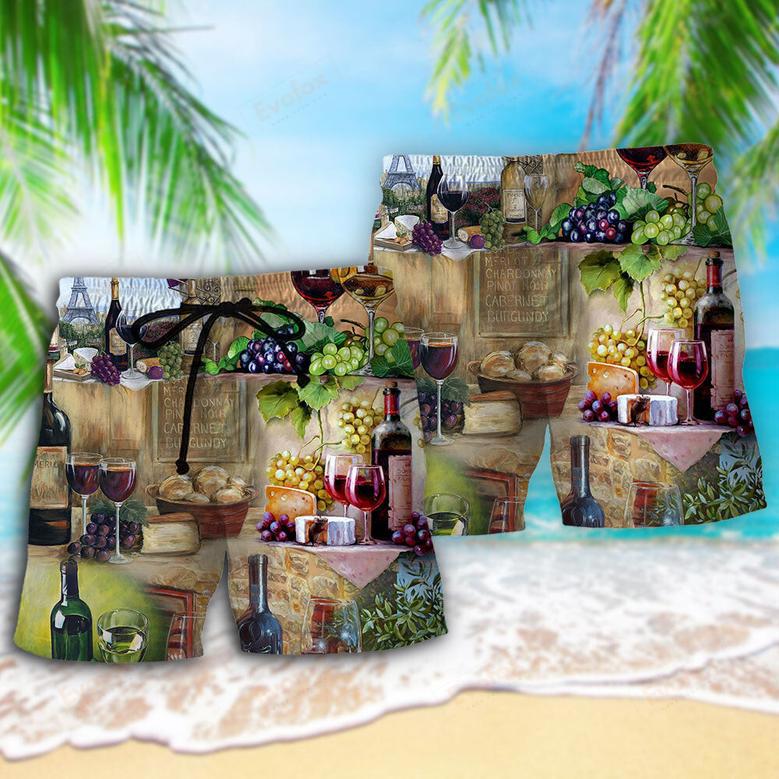 Wine Grape And Cheese Art Beach Short