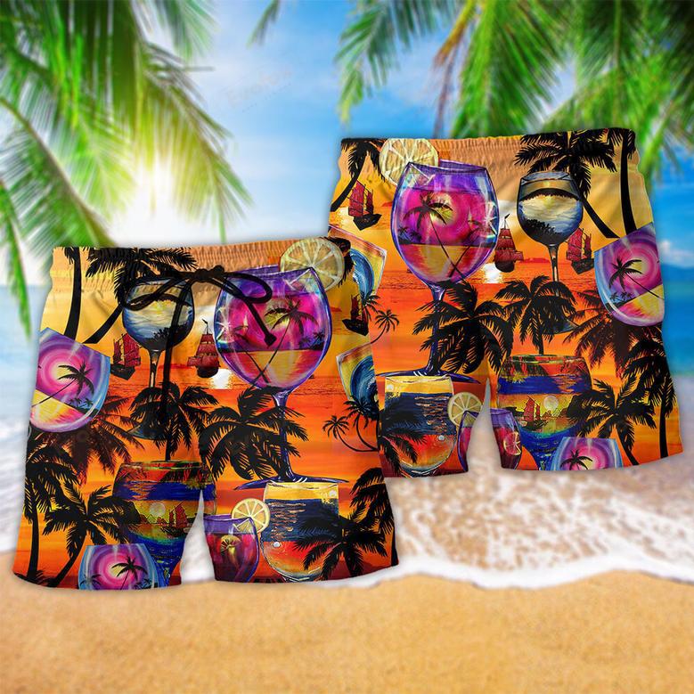 Wine It's Time For Wine And Hawaii Colorful Style Beach Short