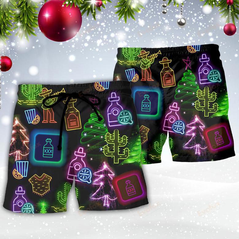 Wine Tequila Christmas Neon Art Drinking Beach Short