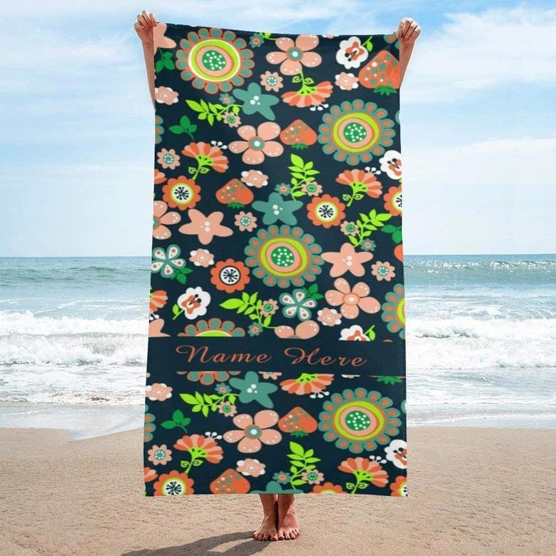 Women Floral Name Personalized Beach Towels Microfiber Large Design