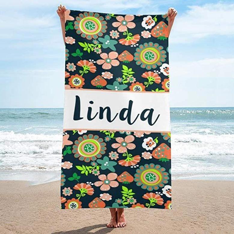 Women Floral Name Personalized Beach Towels Microfiber Large Design