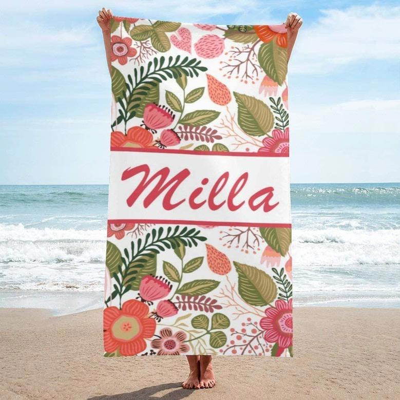 Women Floral Name Personalized Beach Towels Microfiber Large Design