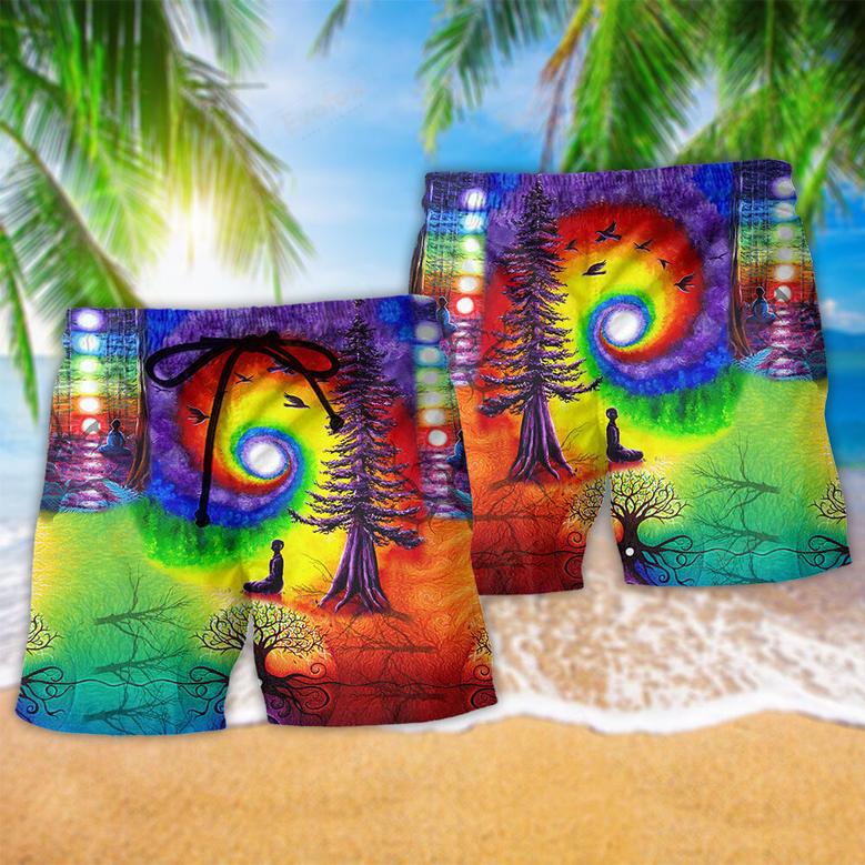 Yoga Meditation Is Being In Tune With Your Inner Universe Color Beach Short