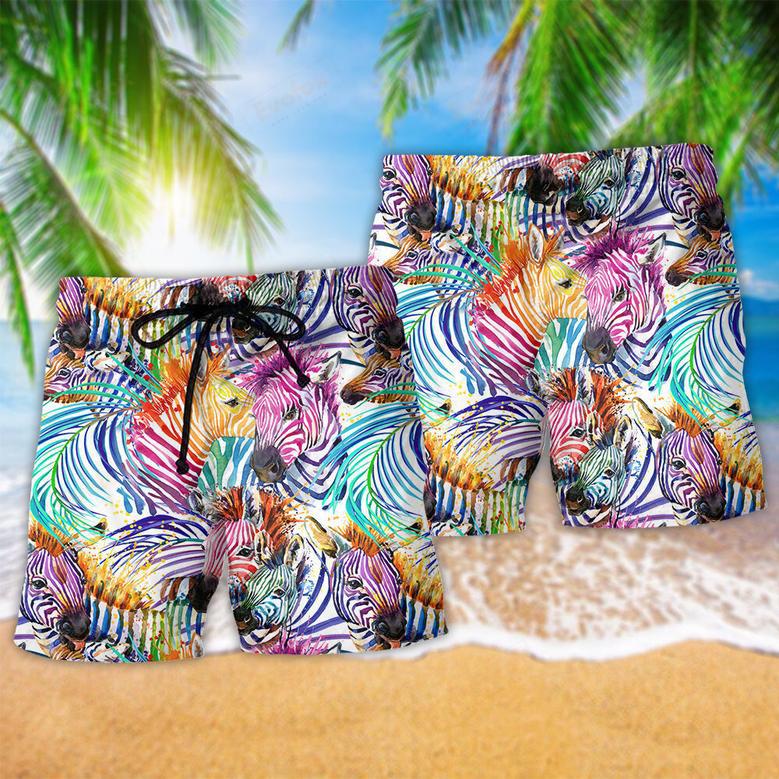 Zebra Colorful Leaf Awesome Beach Short