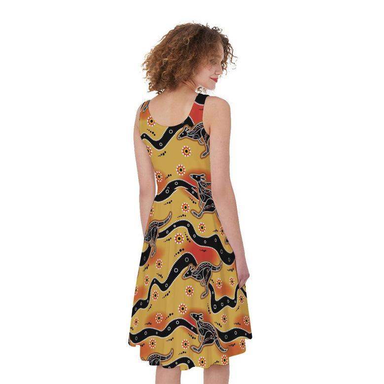 Aboriginal Kangaroo Pattern Print Sleeveless Knee Length Dress