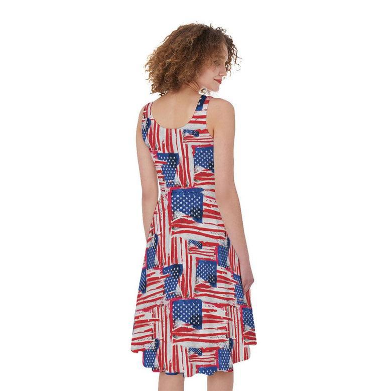 Abstract American Flag Print Sleeveless Knee Length Dress