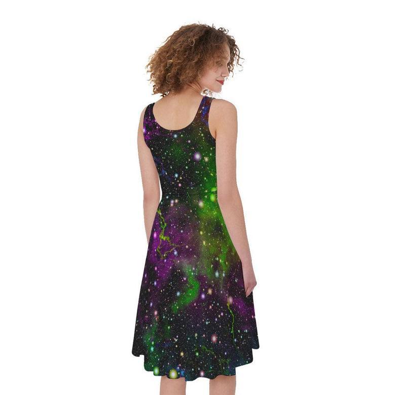 Abstract Dark Galaxy Space Print Sleeveless Knee Length Dress