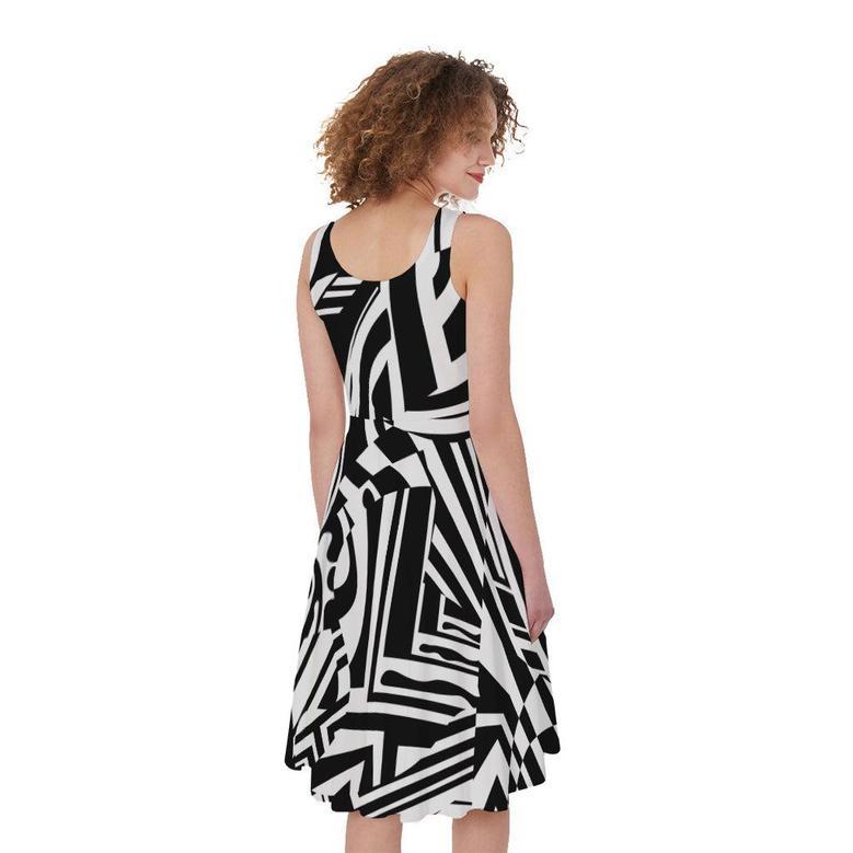 Abstract Dazzle Pattern Print Sleeveless Knee Length Dress