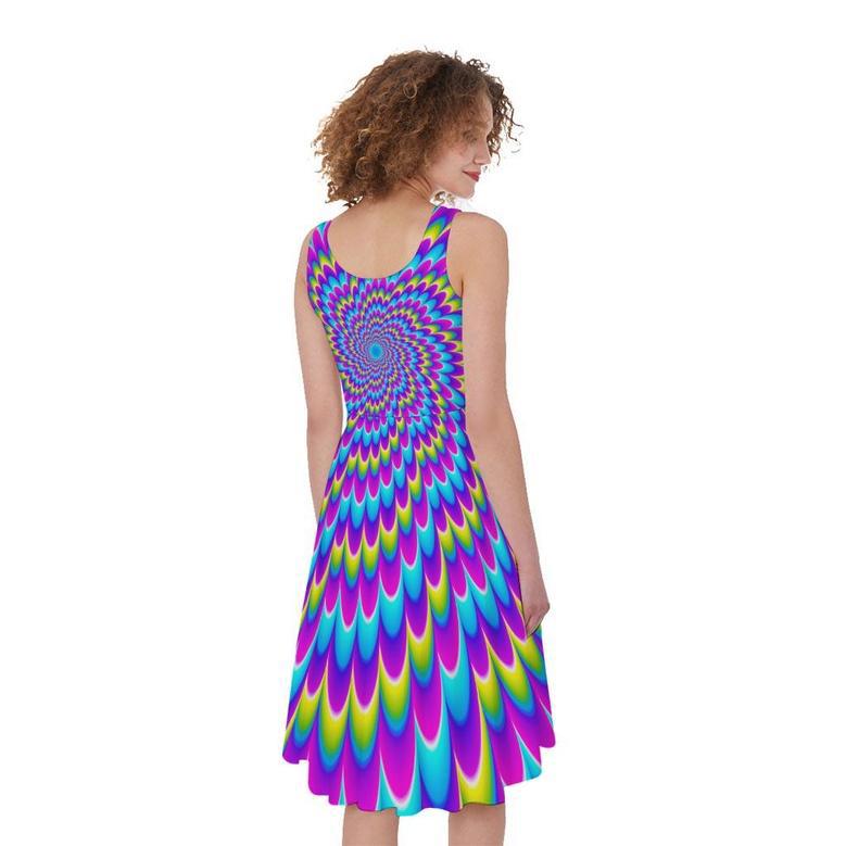 Abstract Dizzy Moving Optical Illusion Sleeveless Knee Length Dress