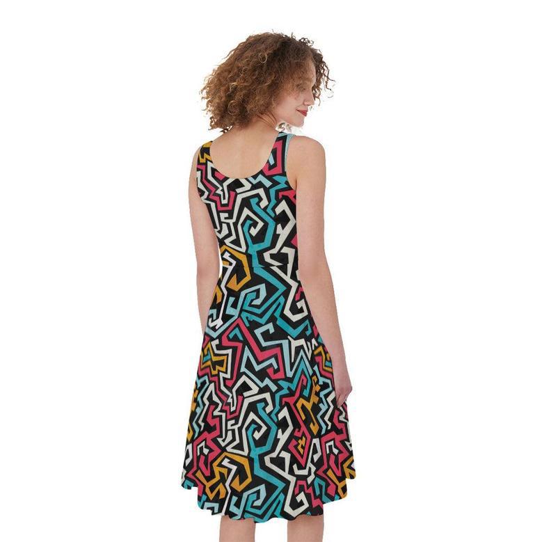 Abstract Funky Pattern Print Sleeveless Knee Length Dress