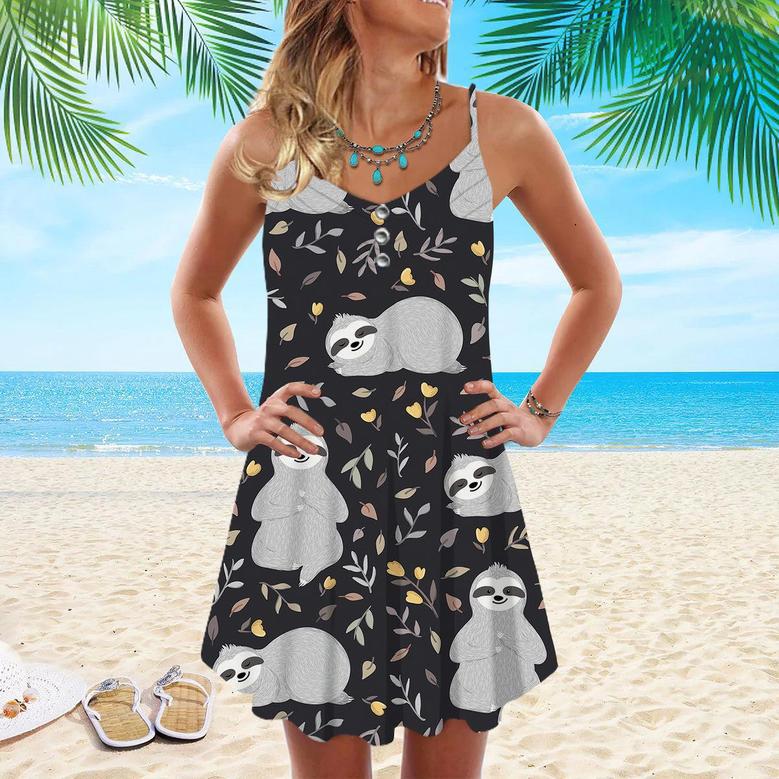 Adorable Sloths Sleeping In The Forest Spaghetti Strap Summer Dress