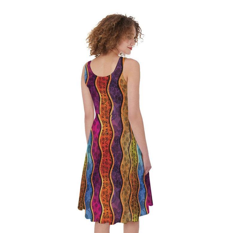 Afro Ethnic Inspired Print Sleeveless Knee Length Dress